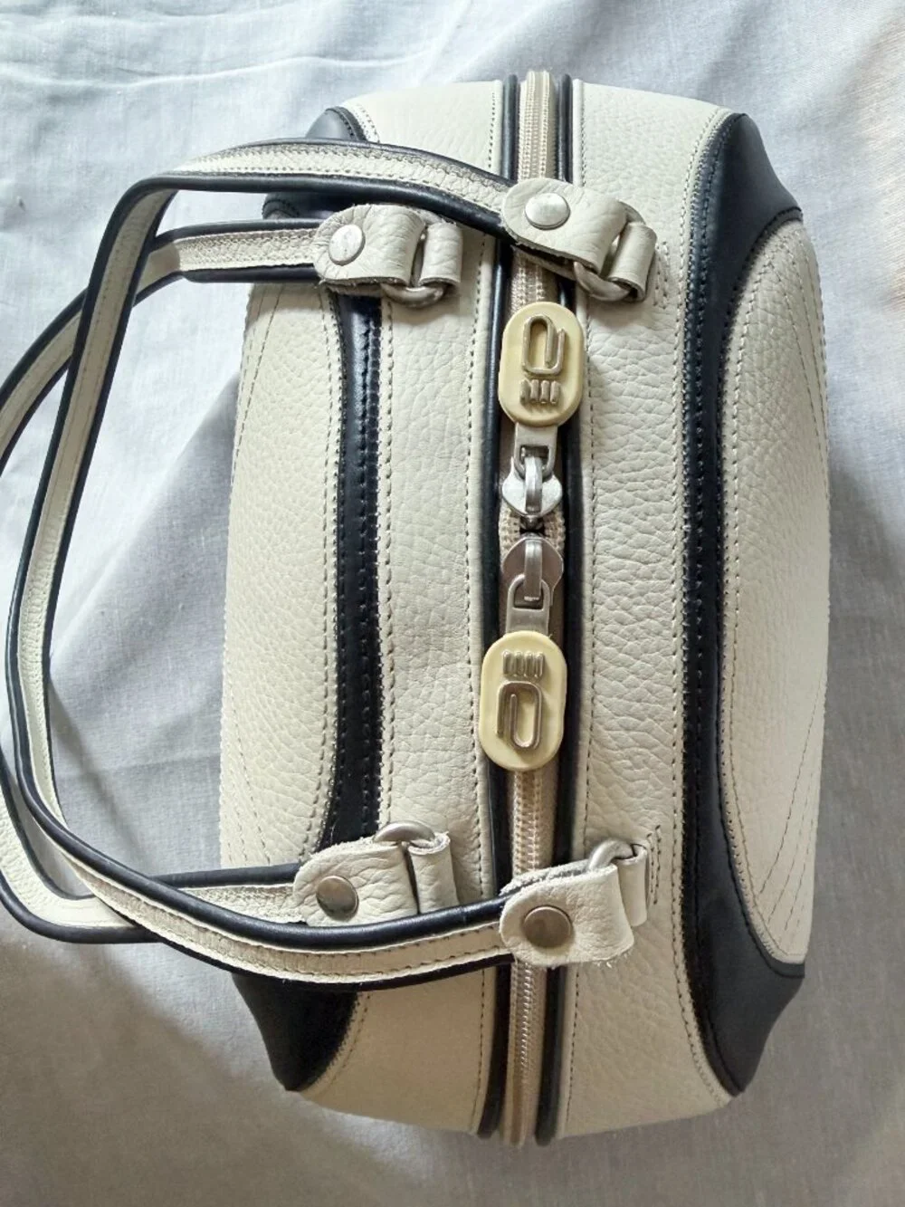 Alaluna Vintage Y2K Football Bag Black White Leather Made in Spain Rare